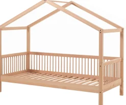 Hausbett Forrest 90x200cm mit Bettgitter und Bettkasten - Buche