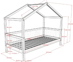 Hausbett Forrest 90x200cm mit Bettgitter und Bettkasten - Buche