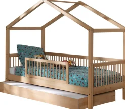 Hausbett Forrest 90x200cm mit Bettgitter und Bettkasten - Buche