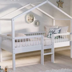 Hausbett Forrest - 90 x 200cm - mit Leiter - Buche massiv - weiß