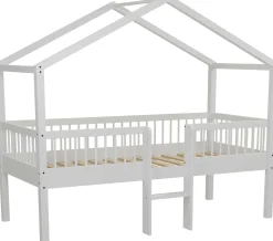 Hausbett Forrest - 90 x 200cm - mit Leiter - Buche massiv - weiß