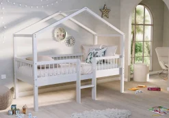 Hausbett Forrest - 90 x 200cm - mit Leiter - Buche massiv - weiß