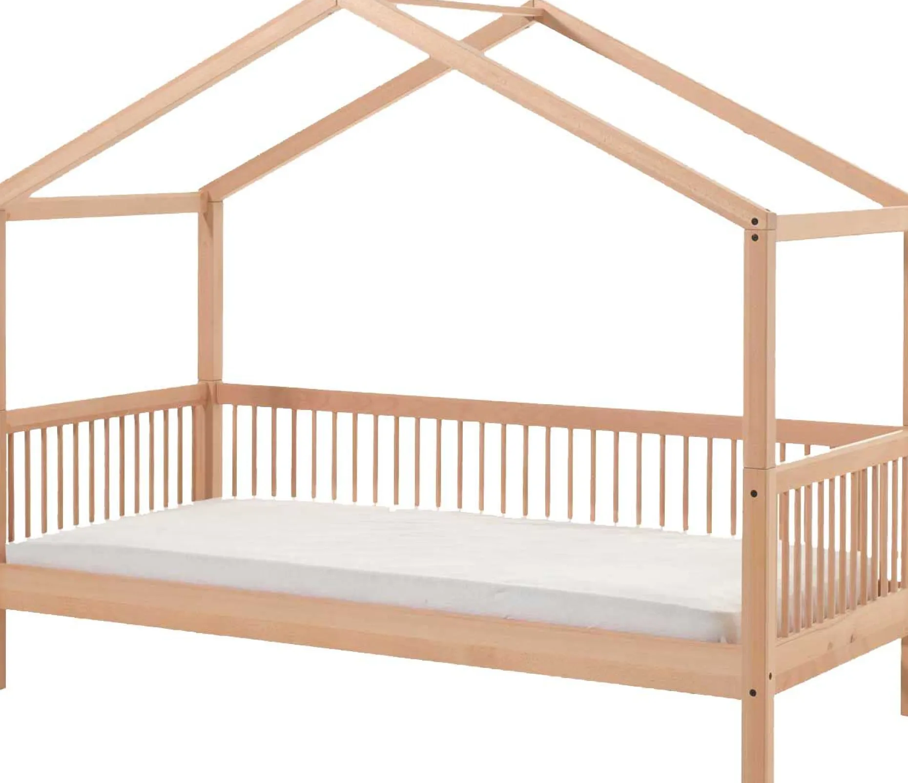 Hausbett Forrest 90x200cm mit Rollbett - Buche Massivholz
