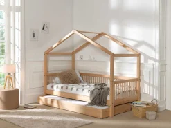 Hausbett Forrest 90x200cm mit Rollbett - Buche Massivholz