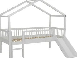 Hausbett Forrest - 90x200cm - mit Rutsche und Staukästen - Buche - weiß