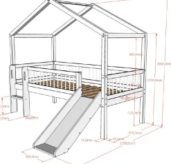 Hausbett Forrest - 90 x 200cm - mit Schieber - Buche massiv - weiß