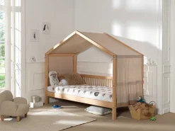 Hausbett Forrest 90x200 mit Bettzelt - Buche massiv/rosa