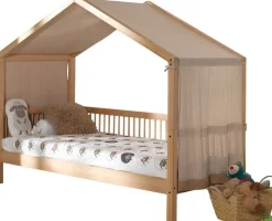 Hausbett Forrest 90x200 mit Bettzelt - Buche massiv/rosa