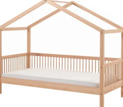Hausbett Forrest 90x200 mit Bettzelt - Buche massiv/rosa