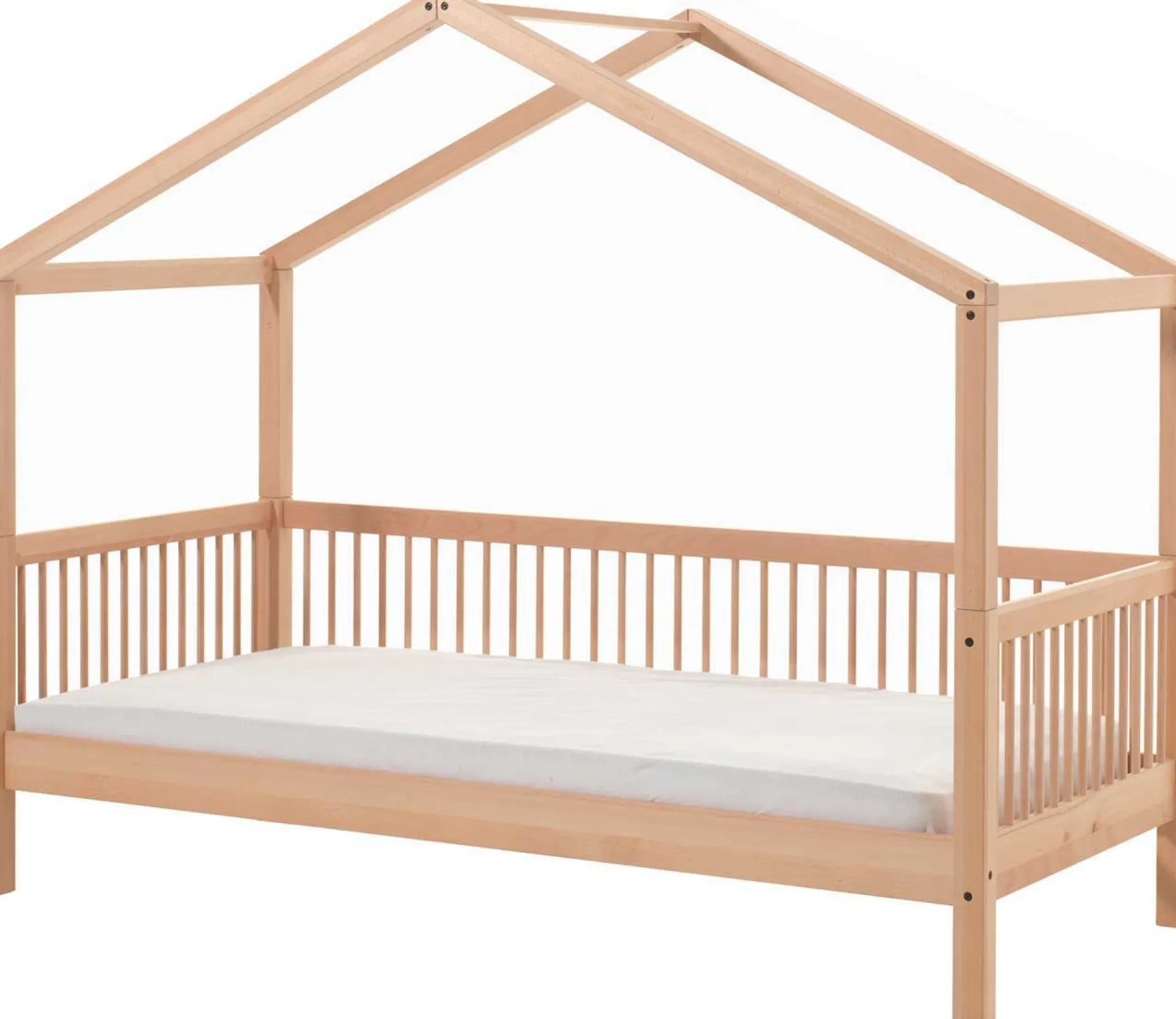 Hausbett Forrest 90x200 mit Rollbett und Schlafzelt - Buche/Rosa