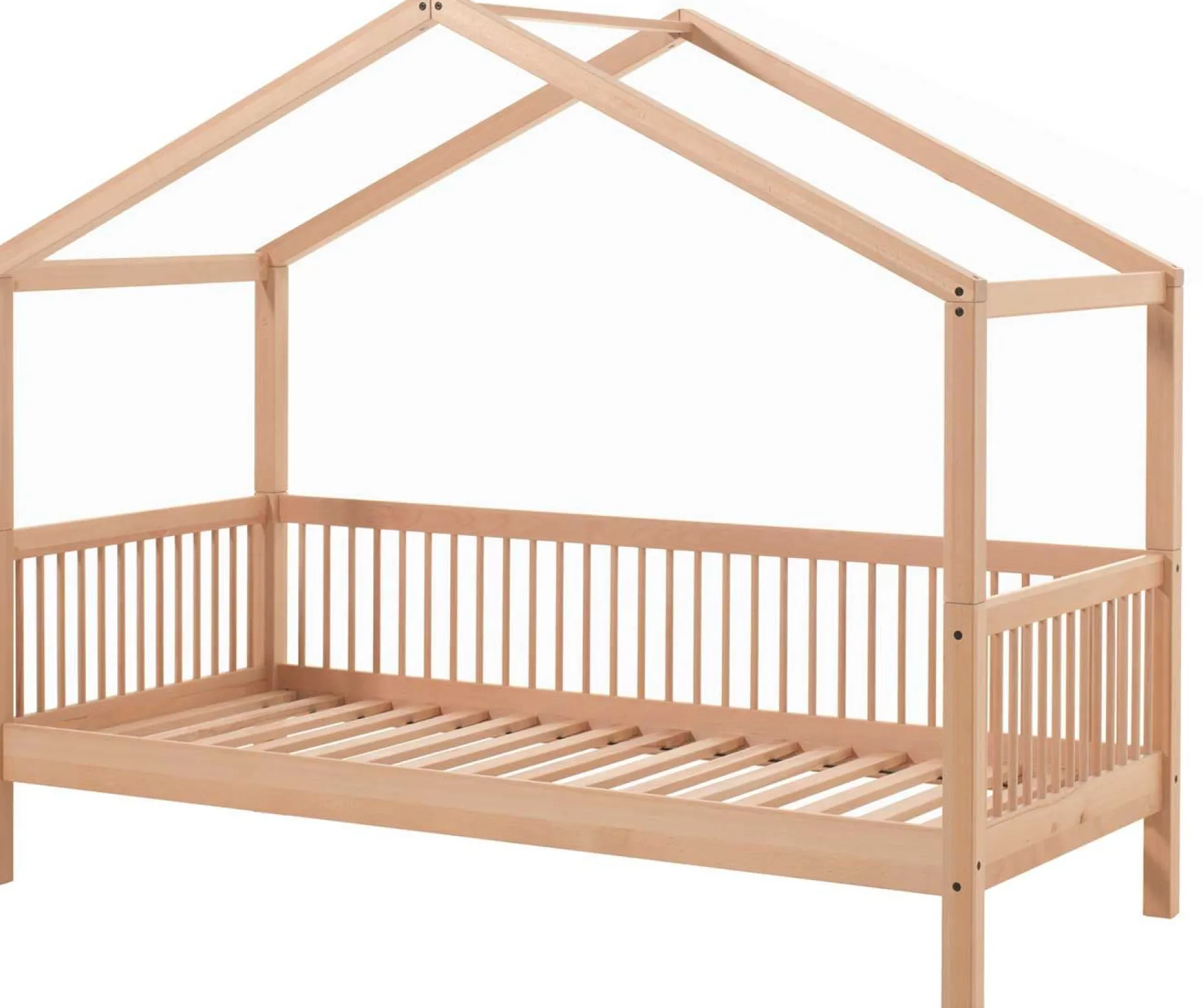 Hausbett Forrest 90x200 mit Rollbett und Schlafzelt - Buche/Rosa