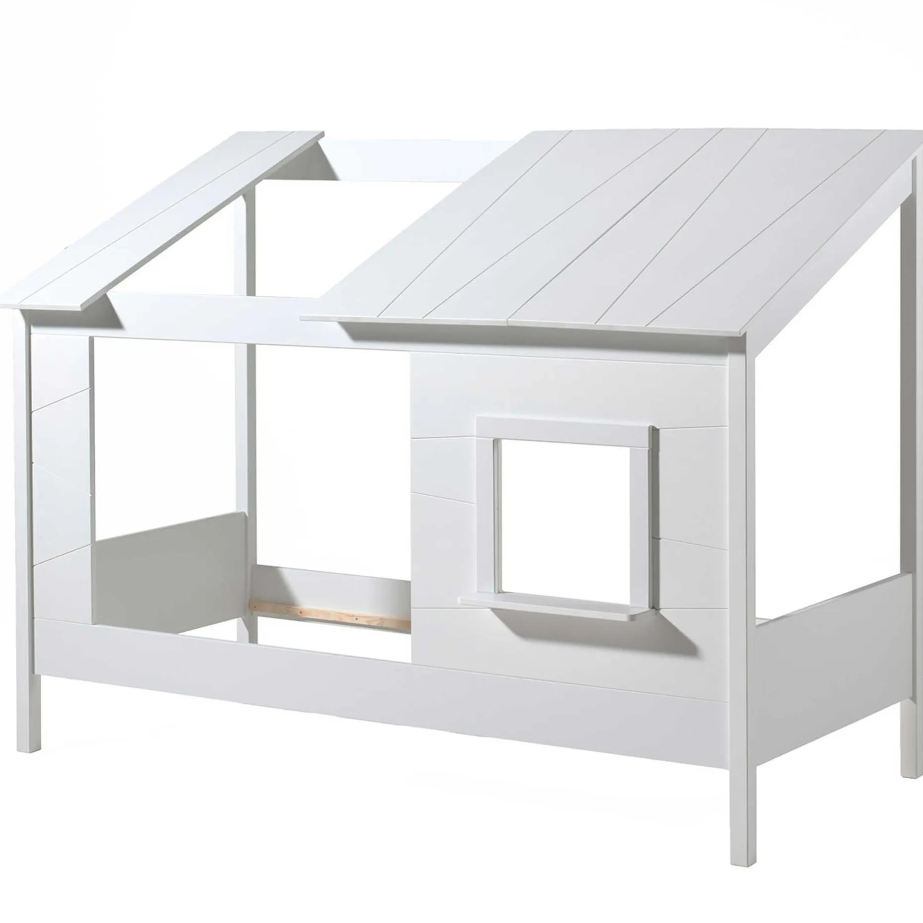 Hausbett Lio 90x200 mit Bettkasten und Vorhängen - weiß