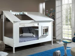 Hausbett Lio 90x200 mit Vorhängen - weiß