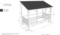 Hausbett Malia 90x200 mit Bettkasten - schwarzes Dach