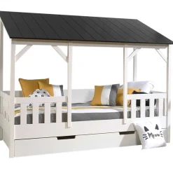 Hausbett Malia 90x200 mit Bettkasten - schwarzes Dach