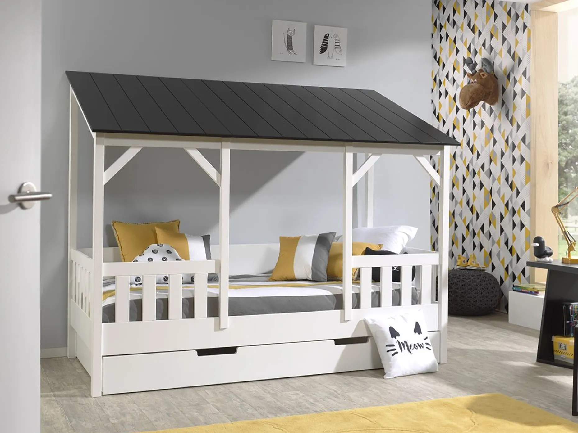 Hausbett Malia 90x200 - schwarzes Dach
