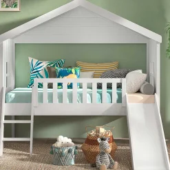 Hausbett Senna mit Leiter und Rutsche 90x200 cm - weiß
