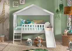 Hausbett Senna mit Leiter und Rutsche 90x200 cm - weiß