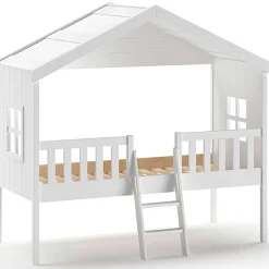 Hausbett Senna mit Leiter 90x200 cm - weiß