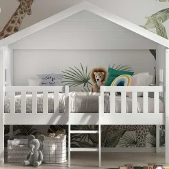 Hausbett Senna mit Leiter 90x200 cm - weiß
