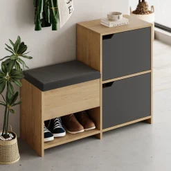 Haven Shoe Bench Schuhschrank | 100% MELAMIN | Anthrazit, Eiche