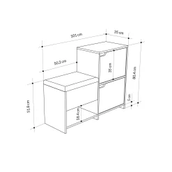 Haven Shoe Bench Schuhschrank | 100% MELAMIN | Anthrazit, Eiche
