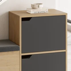 Haven Shoe Bench Schuhschrank | 100% MELAMIN | Anthrazit, Eiche