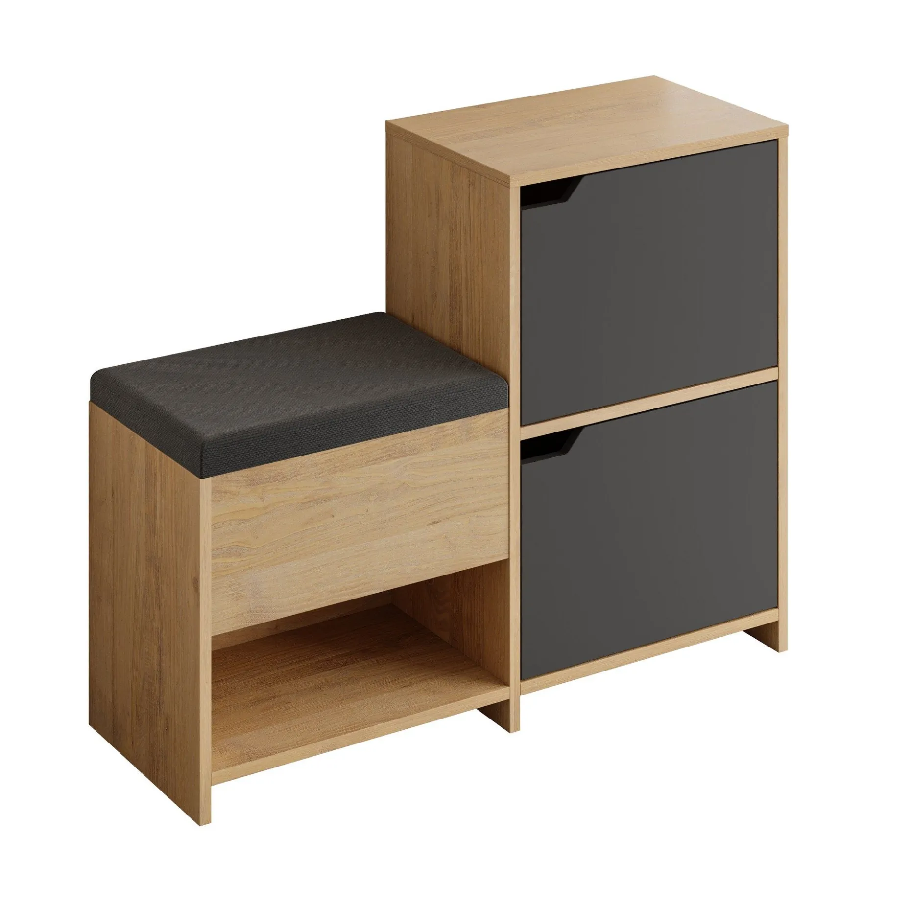 Haven Shoe Bench Schuhschrank | 100% MELAMIN | Anthrazit, Eiche