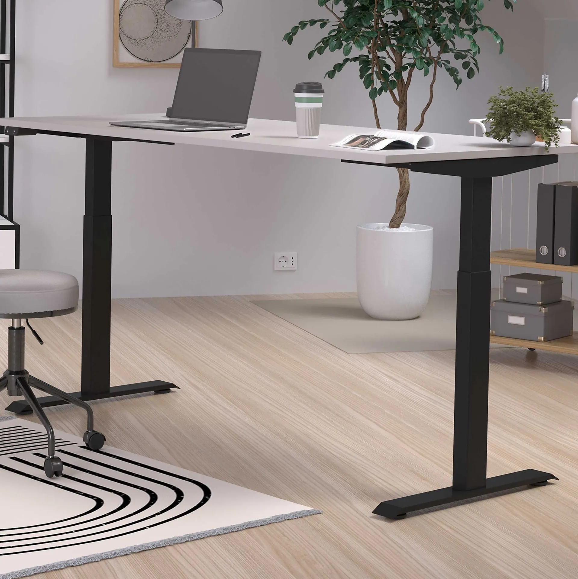 Germania Hermoso Sitz-Steh-Tisch | 180 x 80 x 72-120 cm | Elektrisch verstellbar | Grau-schwarzes Design