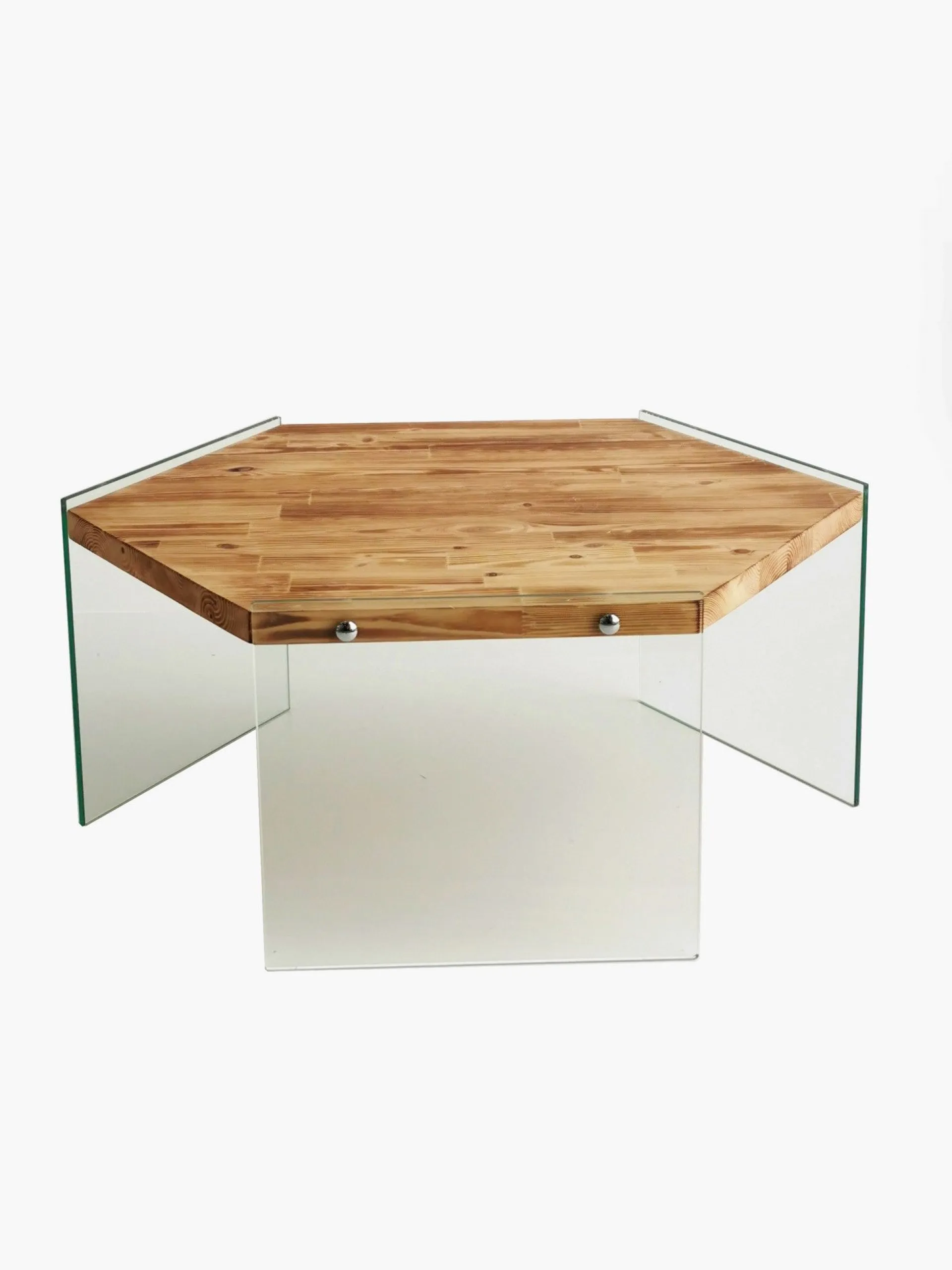 Emob Hexagon Couchtisch | GEHÄRTETES GLAS | Eiche