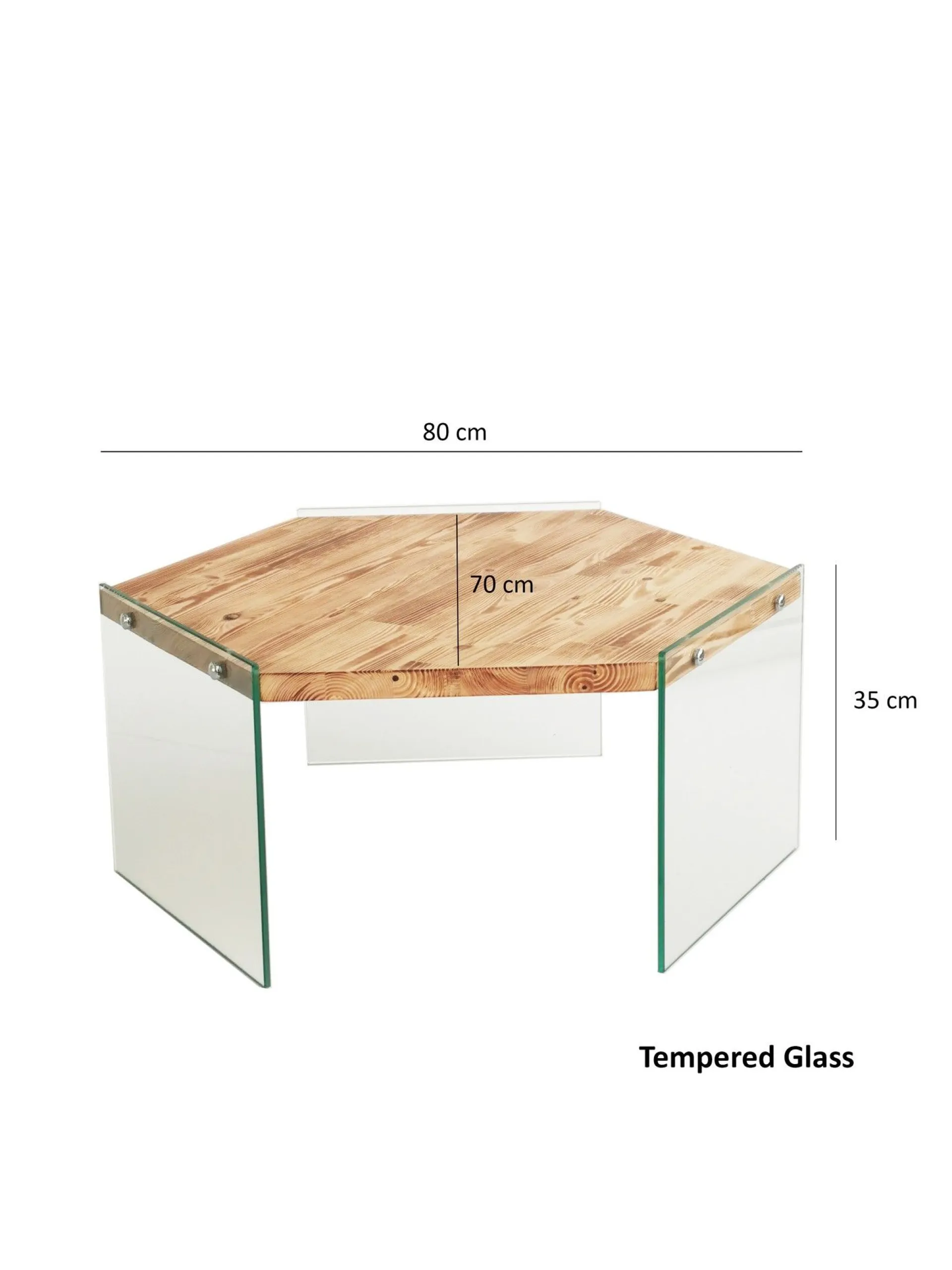 Emob Hexagon Couchtisch | GEHÄRTETES GLAS | Eiche