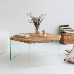 Emob Hexagon Couchtisch | GEHÄRTETES GLAS | Eiche