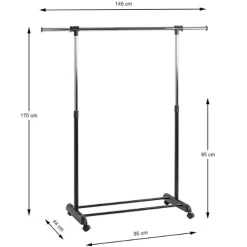 Höhenverstellbare Trolley-Garderobe, Stahl verchromt