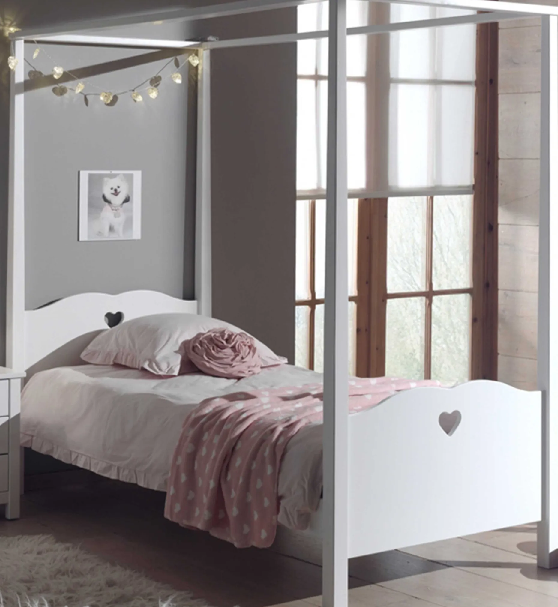 Himmelbett Amori 90x200cm für Mädchen - weiß