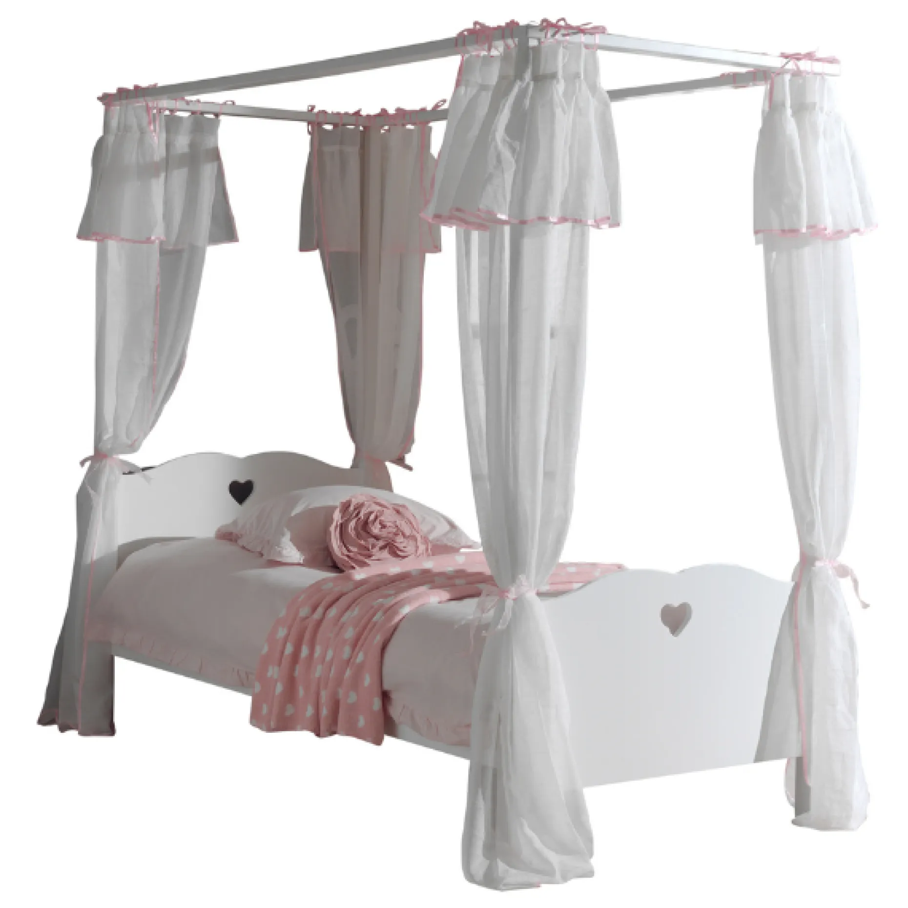 Himmelbett Amori 90x200cm (inkl. Lattenrost) mit Bettkasten und Voile-weiß