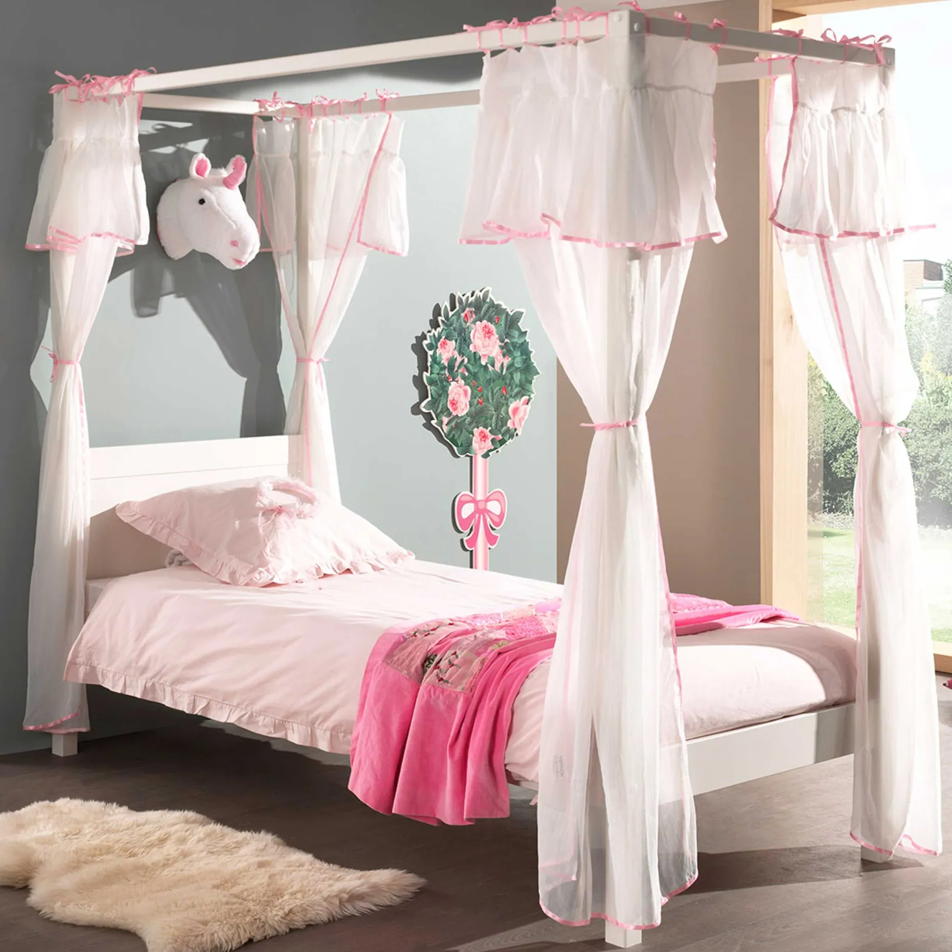 Himmelbett Charlotte 90x200 mit Voile Amori - weiß
