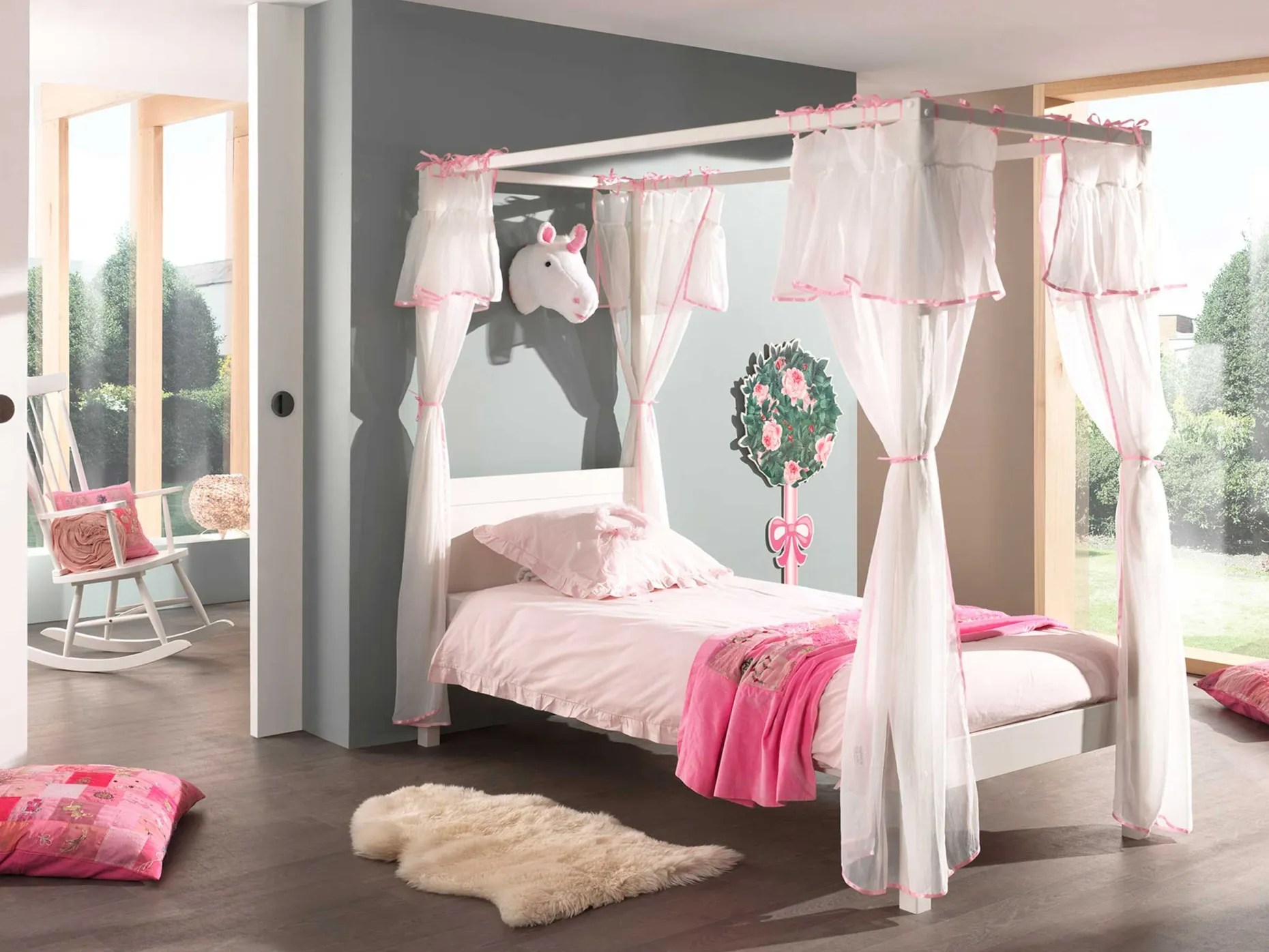 Himmelbett Charlotte 90x200 mit Voile Amori - weiß