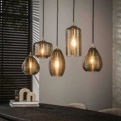 Emob Hängeleuchte Stripe - 126x20x150cm - fünf Lampen - Fumé-Glas