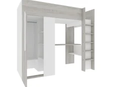 Hochbett Beau 90x200 mit Schreibtisch und Kleiderschrank - weiß