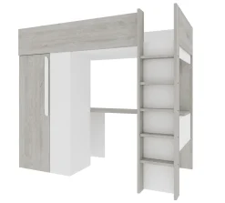 Hochbett Beau 90x200 mit Schreibtisch und Kleiderschrank - weiß