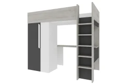 Hochbett Beau 90x200 mit Schreibtisch und Kleiderschrank - schattengrau