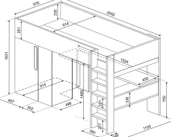 Hochbett Beau 90x200 mit Schreibtisch und Kleiderschrank - altrosa
