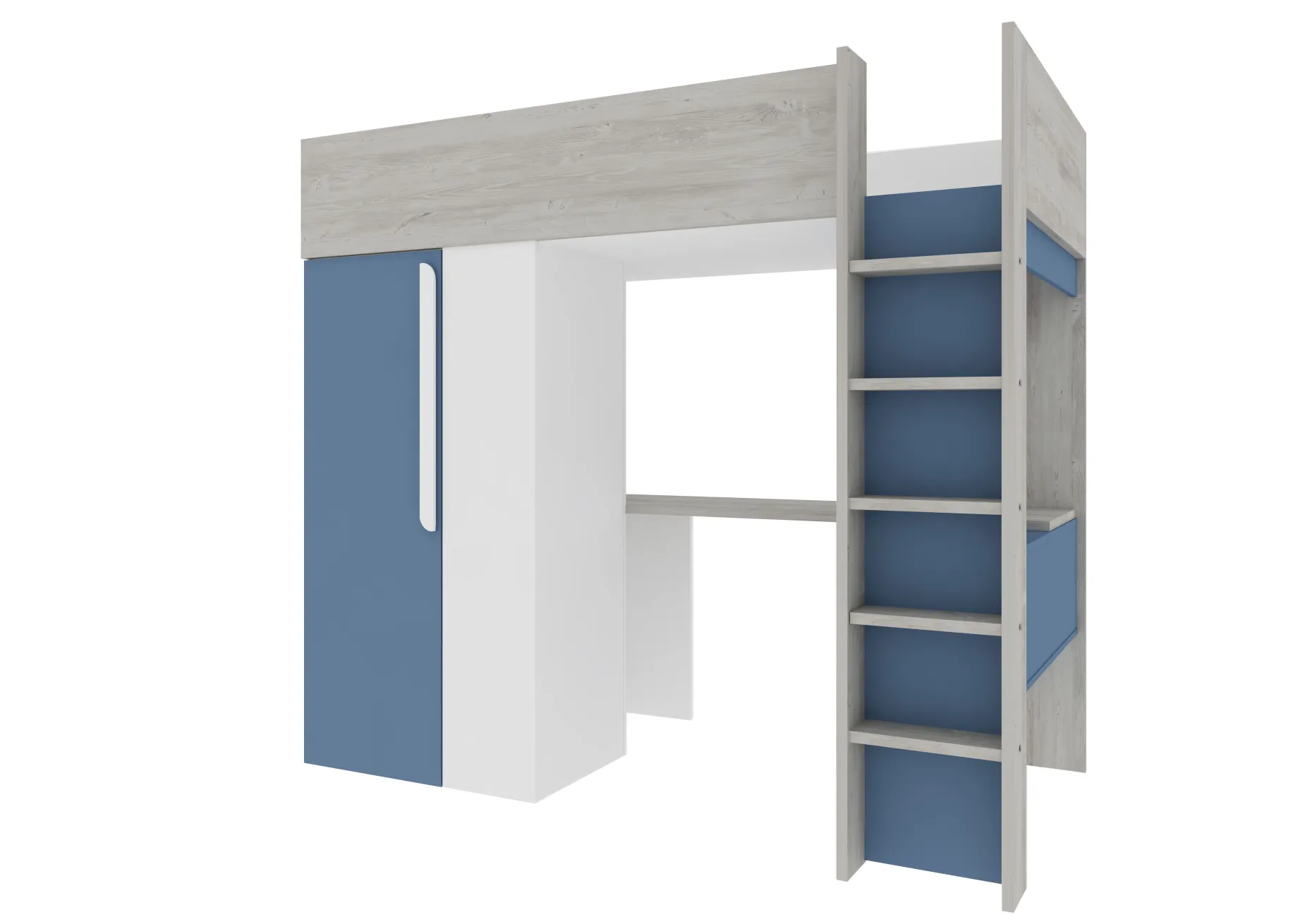 Hochbett Beau 90x200 mit Schreibtisch und Kleiderschrank - dunkelblau