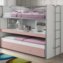Hochbett Bonny 80 mit Schreibtisch und Bettkasten - rosa