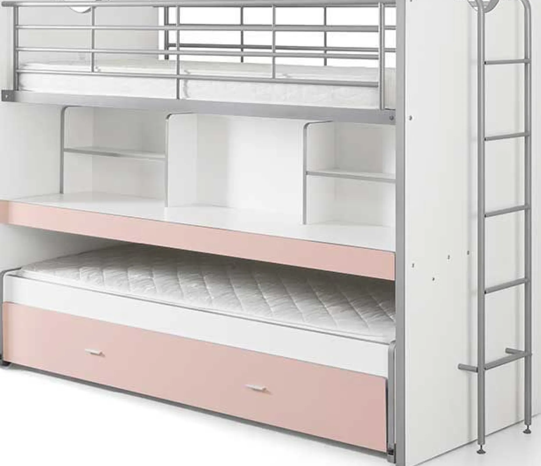 Hochbett Bonny 80 mit Schreibtisch und Bettkasten - rosa