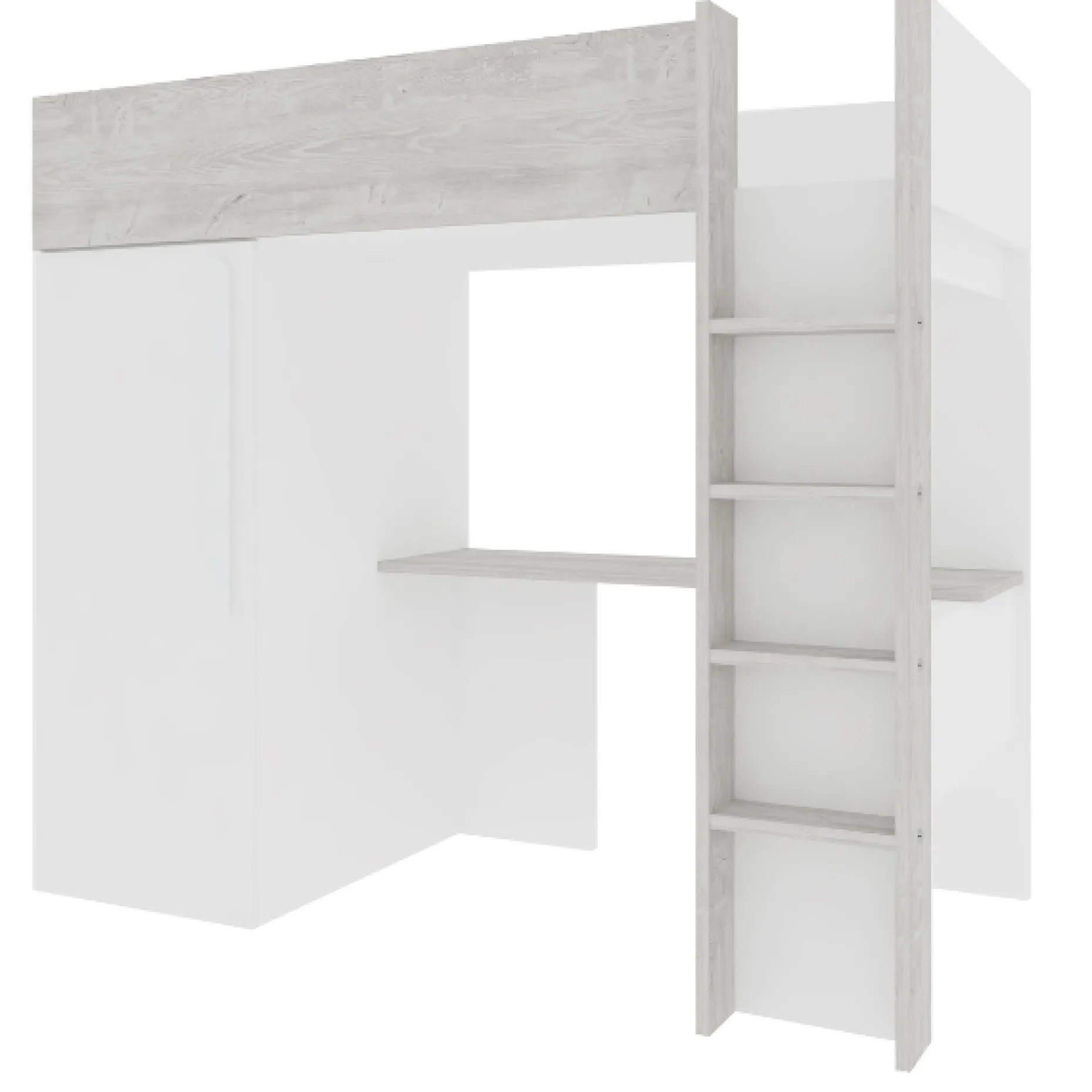 Hochbett Bo9 90x200 cm mit Schreibtisch & Kleiderschrank - weiß