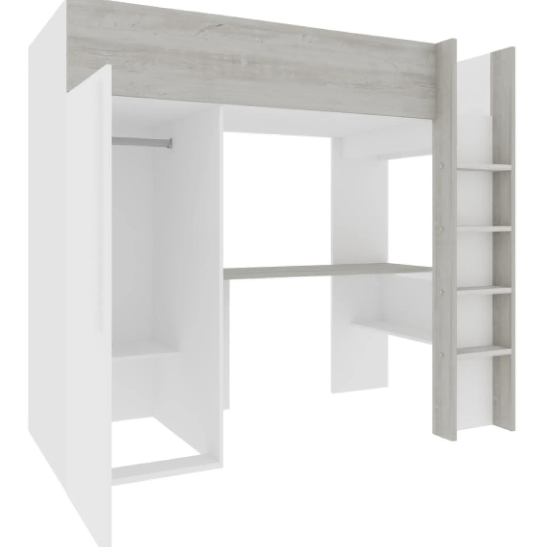 Hochbett Bo9 90x200 cm mit Schreibtisch & Kleiderschrank - weiß