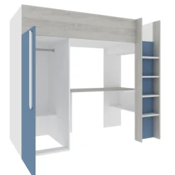 Hochbett Bo9 90x200 cm mit Schreibtisch & Kleiderschrank - blau