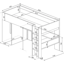 Hochbett Bo9 90x200 cm mit Schreibtisch & Kleiderschrank - altrosa