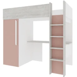 Hochbett Bo9 90x200 cm mit Schreibtisch & Kleiderschrank - altrosa